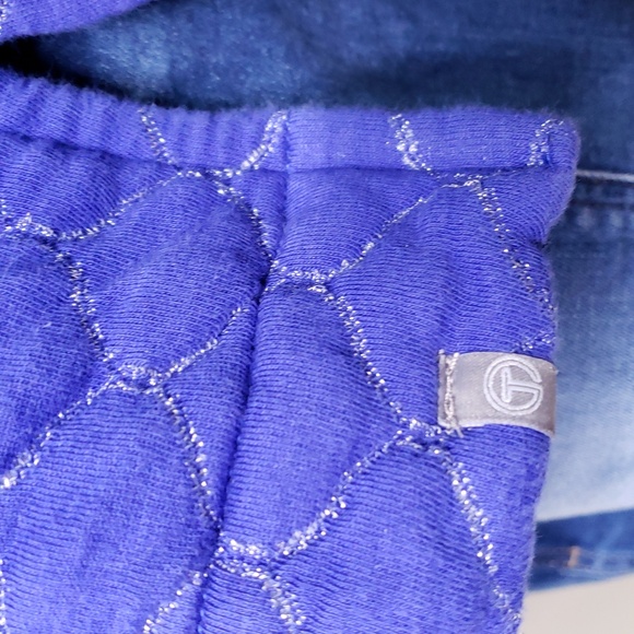 T By TALBOTS Quilted Blue Silver Zip Neck Pullover Top Size large - Picture 5 of 9